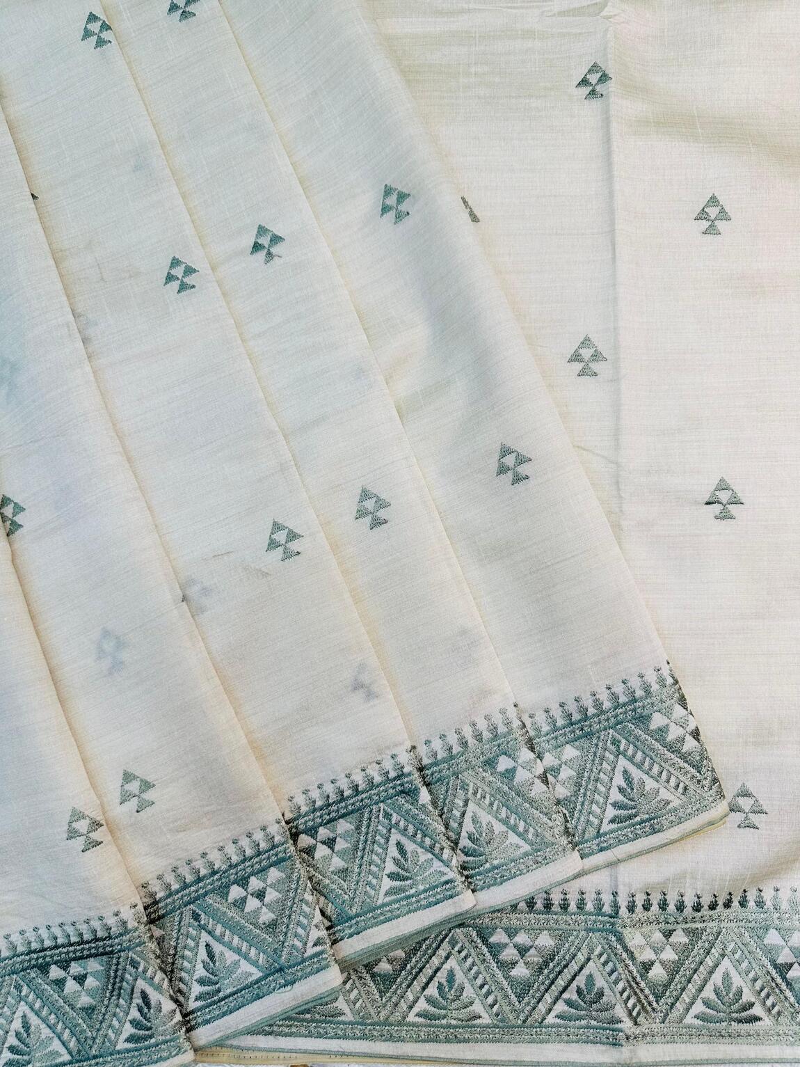 Fairytale Green Embroidery Work Tussar Silk Saree With Majesty Blouse Piece