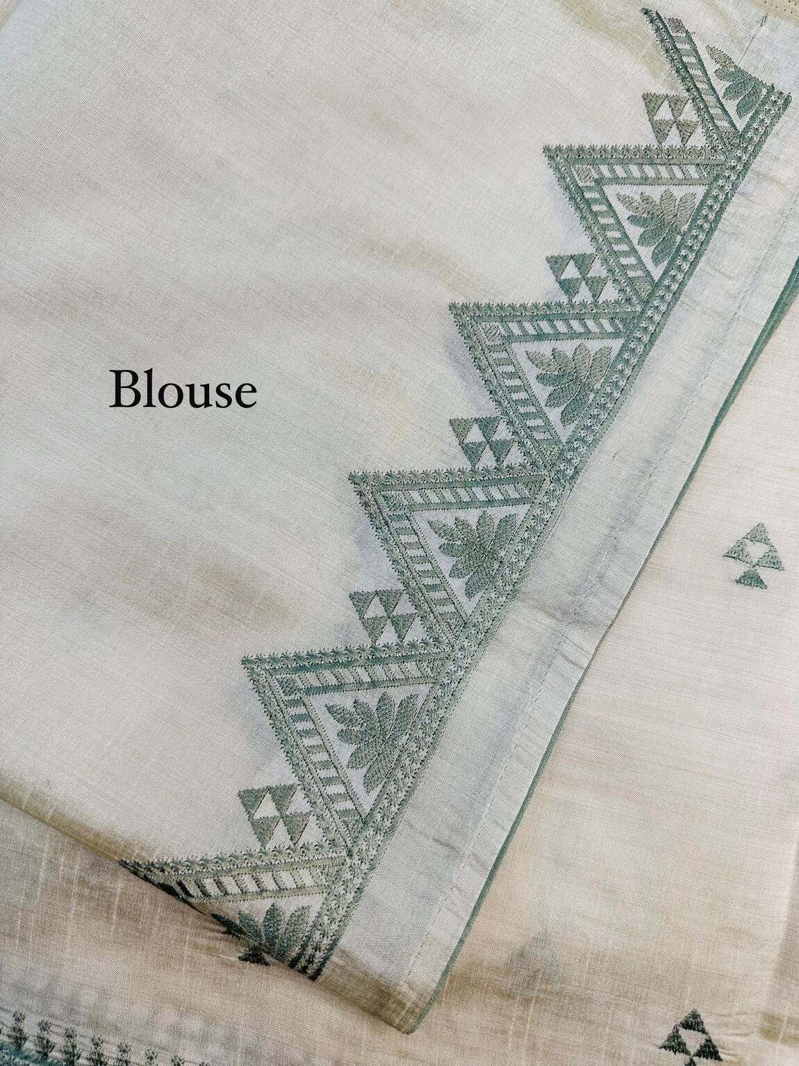 Fairytale Green Embroidery Work Tussar Silk Saree With Majesty Blouse Piece