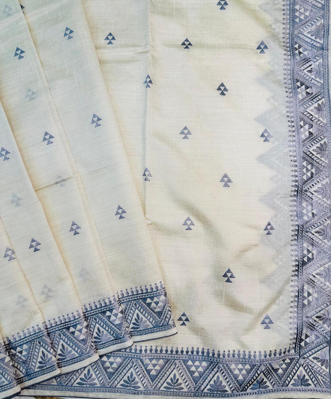 Glowing Grey Embroidery Work Tussar Silk Saree With Refreshing Blouse Piece