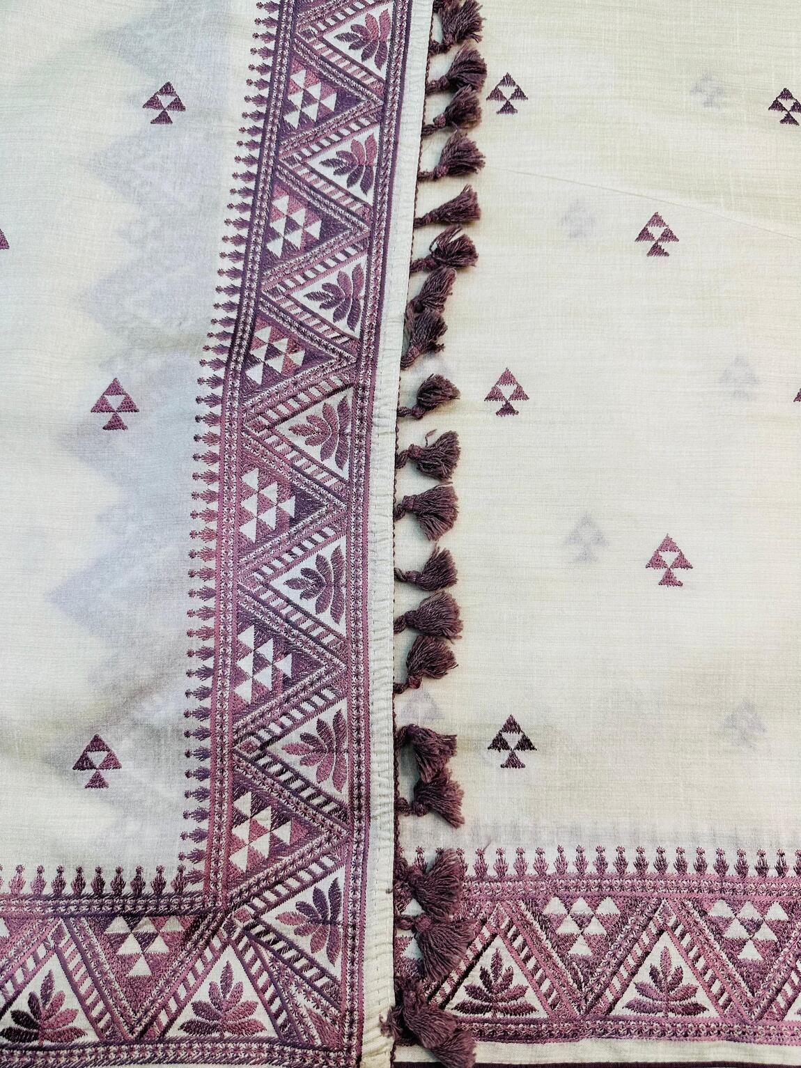 Innovative Purple Embroidery Work Tussar Silk Saree With Susurrous Blouse Piece