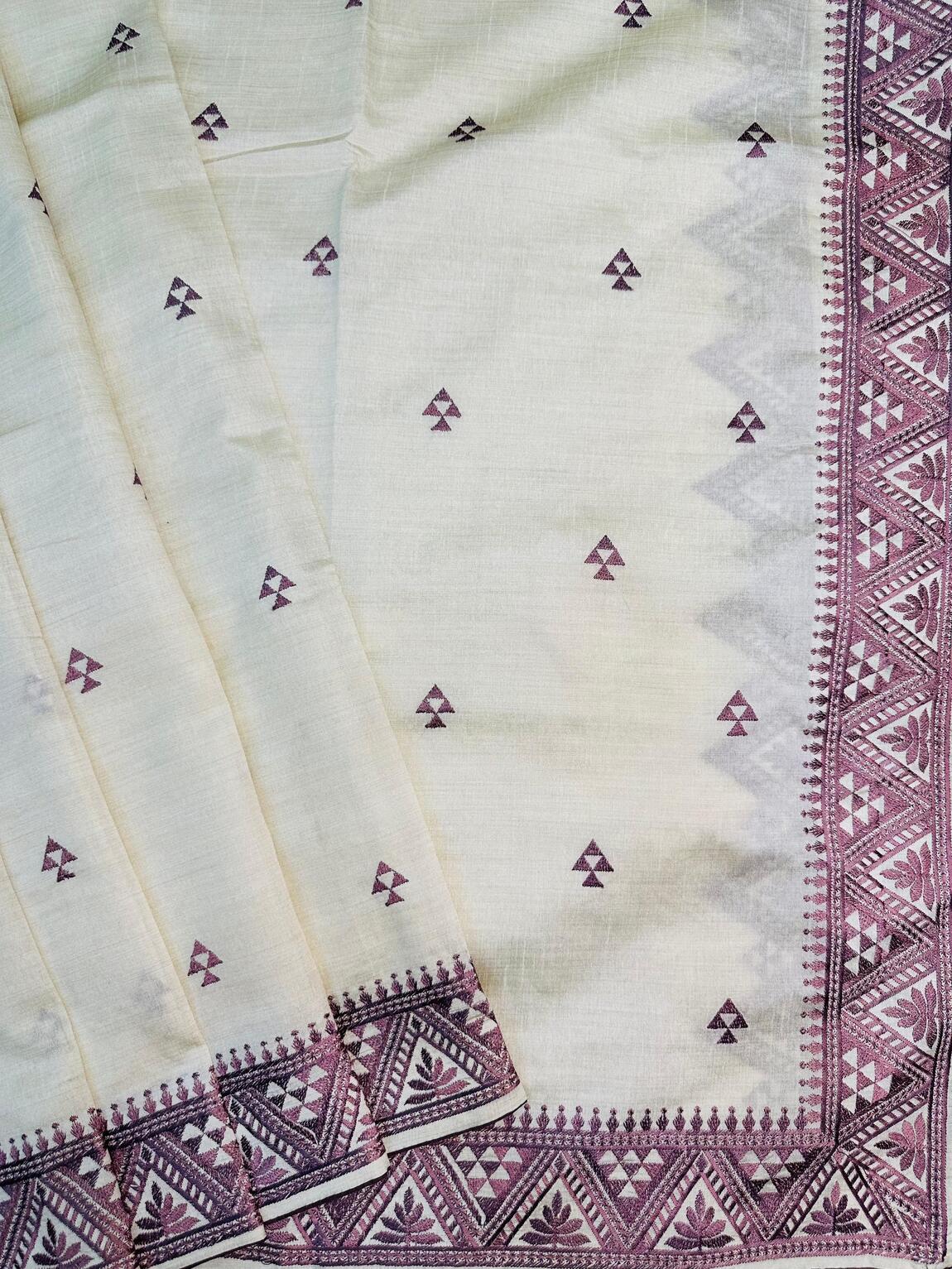 Innovative Purple Embroidery Work Tussar Silk Saree With Susurrous Blouse Piece