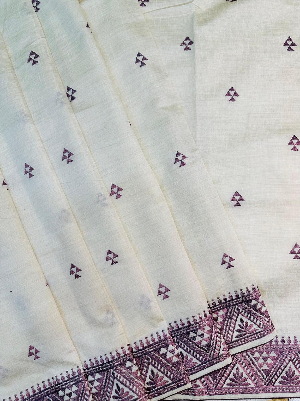 Innovative Purple Embroidery Work Tussar Silk Saree With Susurrous Blouse Piece