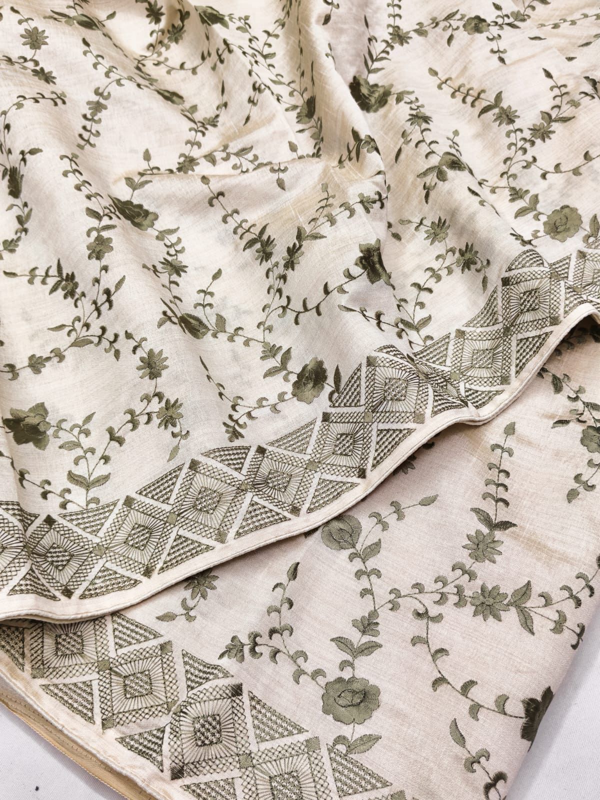 Whimsical Green Embroidery Work Tussar Silk Saree With Rhapsody Blouse Piece