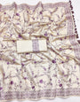 Elision Purple Embroidery Work Tussar Silk Saree With Classic Blouse Piece