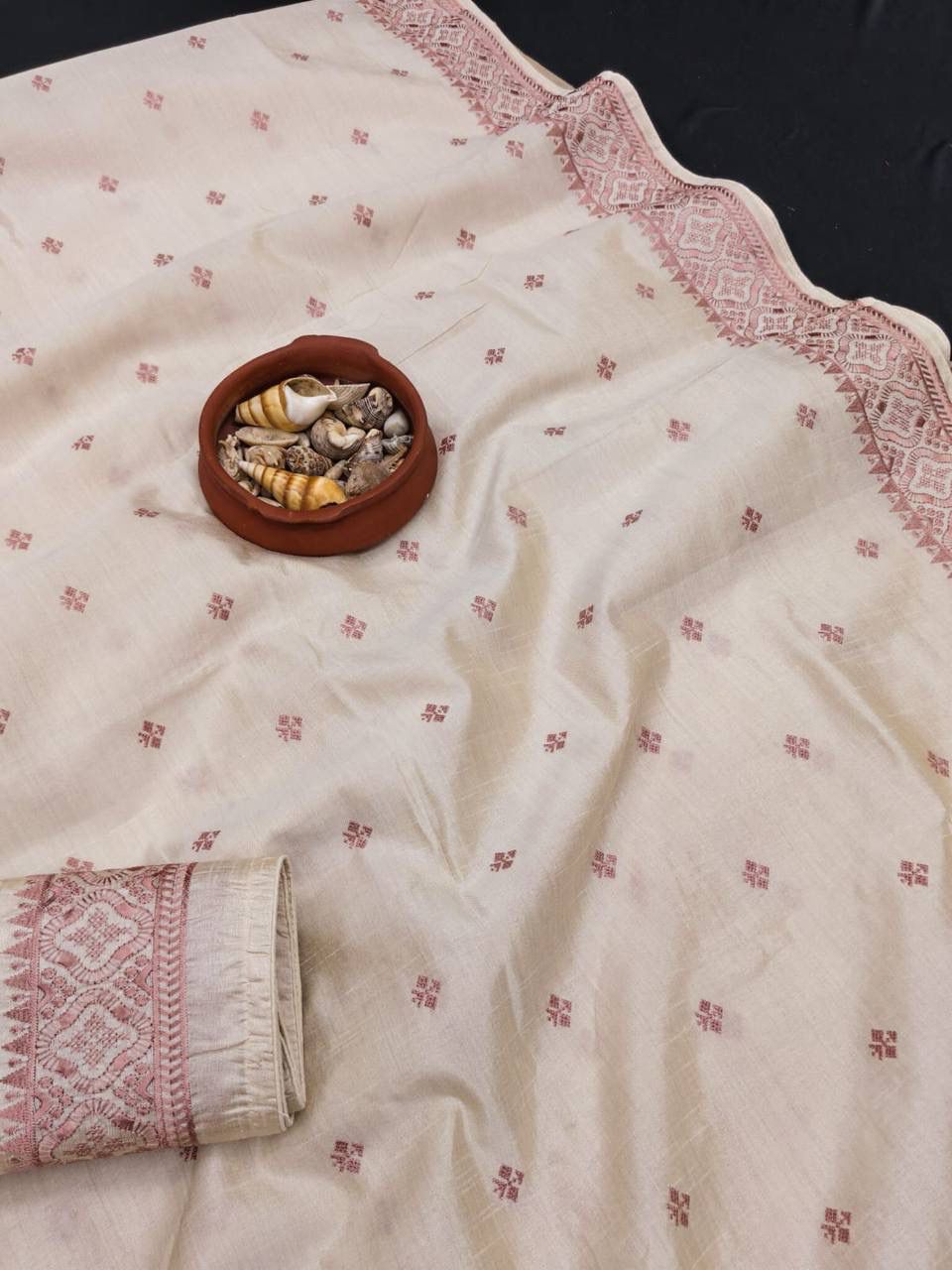 Improbable Brown Embroidery Work Tussar Silk Saree With Enigmatic Blouse Piece