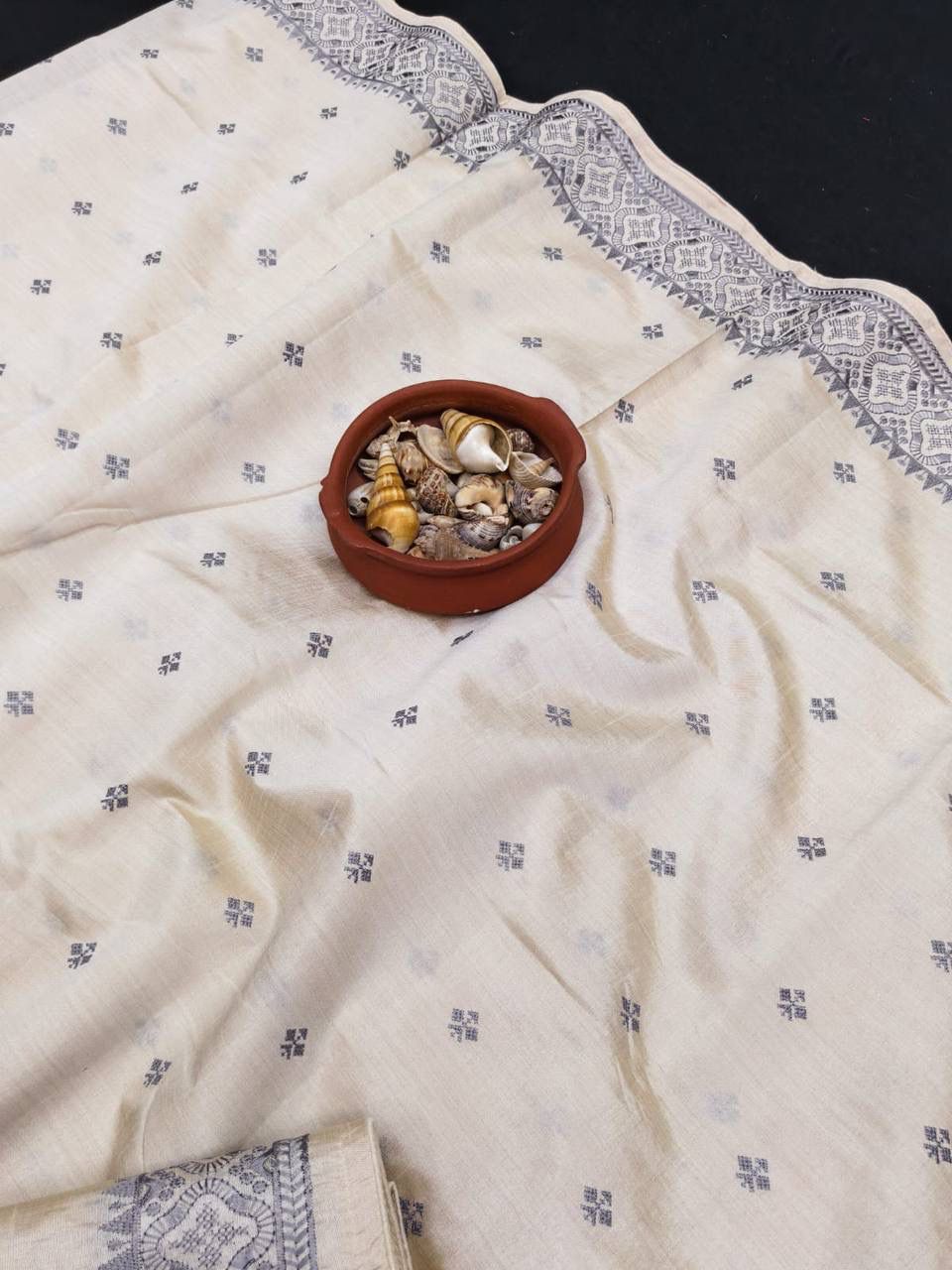 Exquisite Grey Embroidery Work Tussar Silk Saree With Opulent Blouse Piece