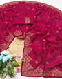 Delectable Dark Pink Embroidery Work Tussar Silk Saree With Mellifluous Blouse Piece