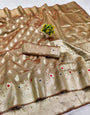Stunning Beige Soft Banarasi Silk Saree With Attractive Blouse Piece