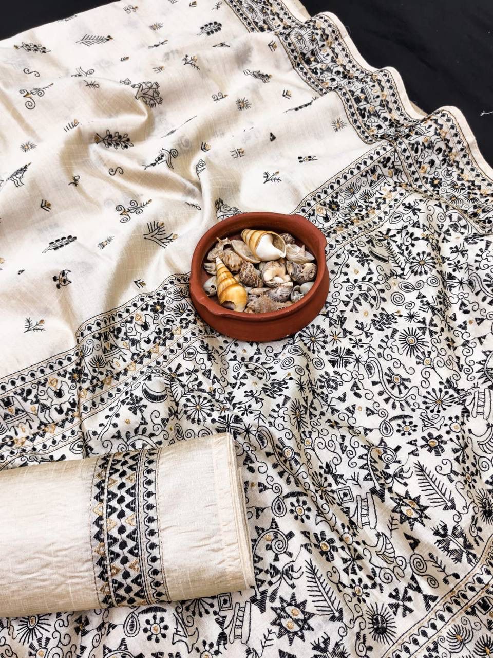 Incomparable Black Embroidery Work Tussar Silk Saree With Beguiling Blouse Piece