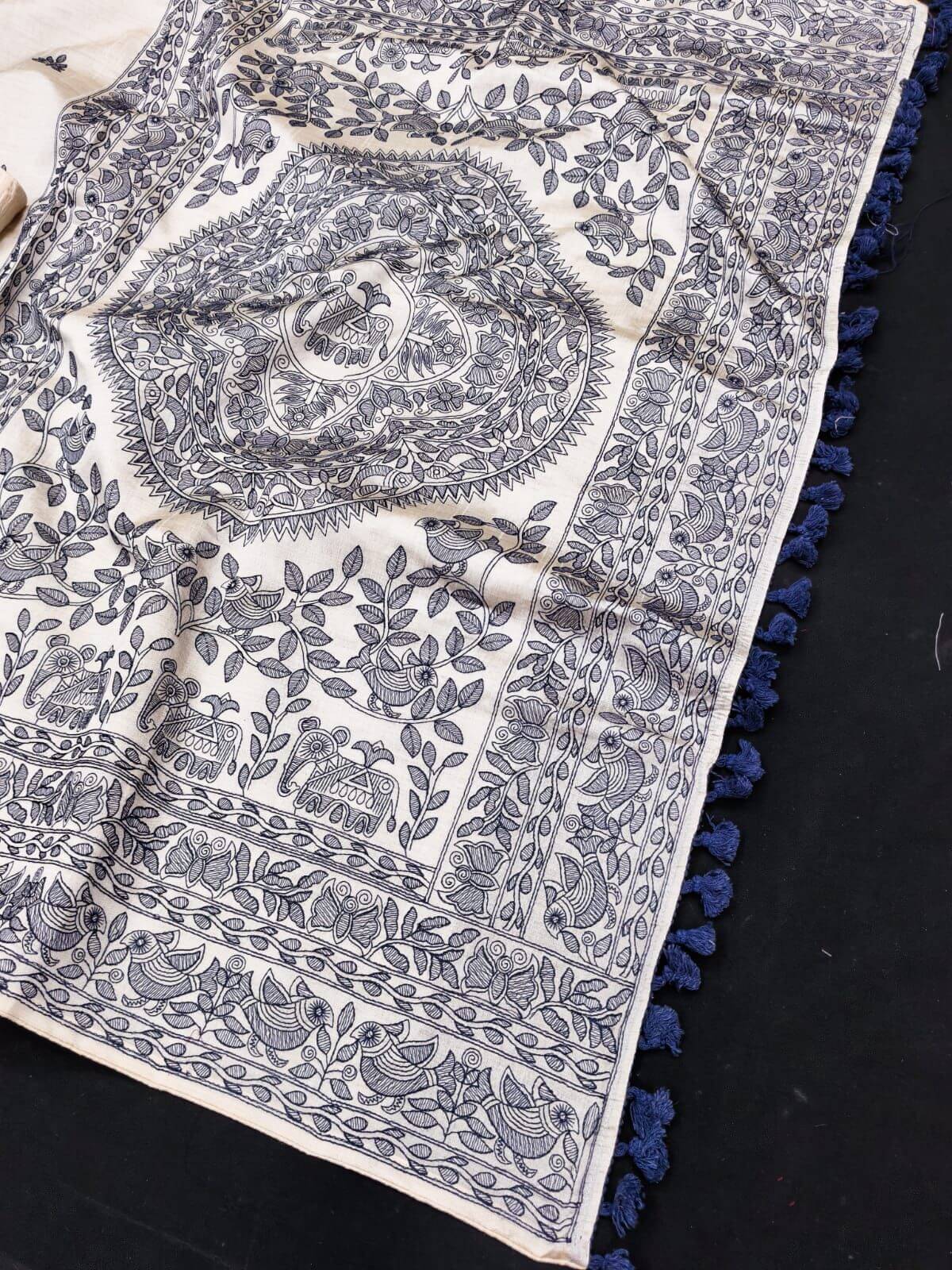 Scintilla Blue Embroidery Work Tussar Silk Saree With Bucolic Blouse Piece