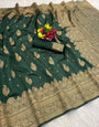 Adorable Dark Green Soft Silk Saree With Fairytale Blouse Piece