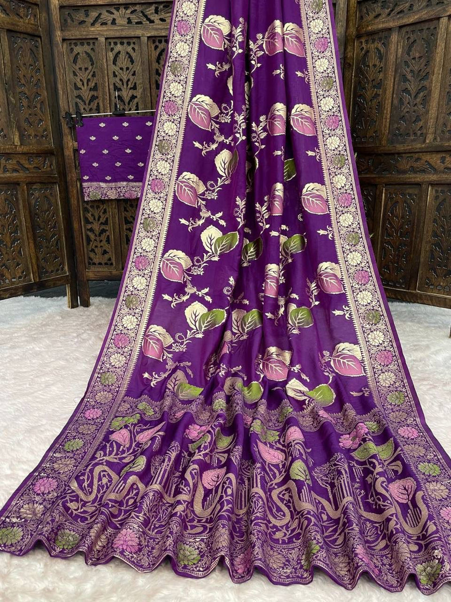 Fragrant Purple Banarasi Dola Silk Saree With Exuberant Blouse Piece ...