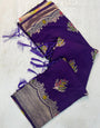 Engaging Purple Banarasi Georgette Silk Saree With Snappy Blouse Piece