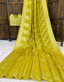 Designer Mehndi Banarasi Dola Silk Saree With Breathtaking Blouse Piece