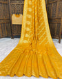 Preferable Mustard Banarasi Dola Silk Saree With Fairytale Blouse Piece