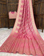 Exquisite Pink Banarasi Dola Silk Saree With Dalliance Blouse Piece