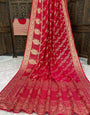 Imbrication Red Banarasi Dola Silk Saree With Sempiternal Blouse Piece