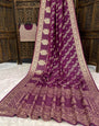 Artistic Wine Banarasi Dola Silk Saree With Tremendous Blouse Piece