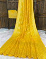 Enthralling Yellow Banarasi Dola Silk Saree With Quixotic Blouse Piece