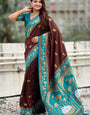 Conflate Brown Banarasi Pichwai Silk Saree With Diaphanous Blouse Piece