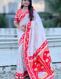 Devastating Off White Banarasi Pichwai Silk Saree With Lagniappe Blouse Piece