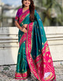 Ornate Rama Banarasi Pichwai Silk Saree With Brood Blouse Piece