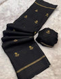 Elegant Black Banarasi Khadi Silk Saree With Beautiful Blouse Piece