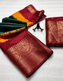 Blissful Dark Green Banarasi Dola Silk Saree With Excellent Blouse Piece