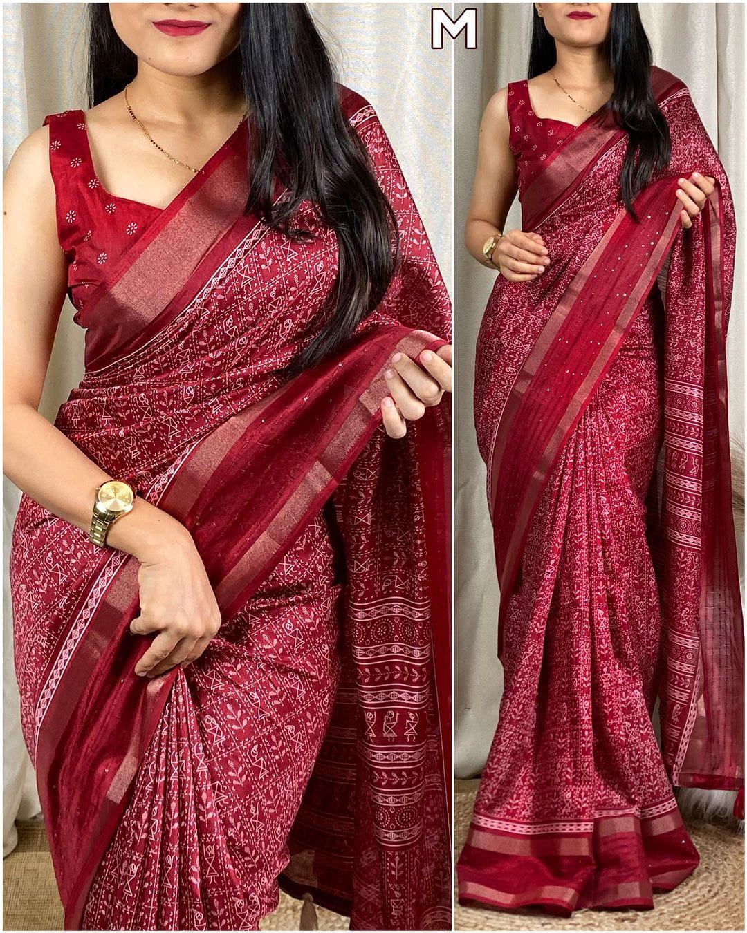 Demanding Maroon Digital Printed Dola Silk Saree With Splendorous Blouse Piece