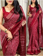 Demanding Maroon Digital Printed Dola Silk Saree With Splendorous Blouse Piece