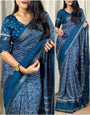 Girlish Rama Digital Printed Dola Silk Saree With Transcendent Blouse Piece