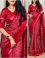 Beautiful Red Digital Printed Dola Silk Saree With Imaginative Blouse Piece