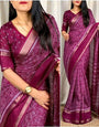 Eye-catching Wine Digital Printed Dola Silk Saree With Tempting Blouse Piece