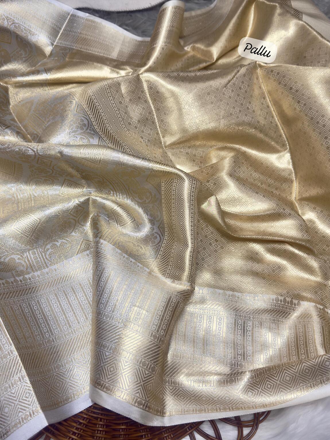 Luxuriant Silver Soft Tissue Silk Saree With Epiphany Blouse Piece