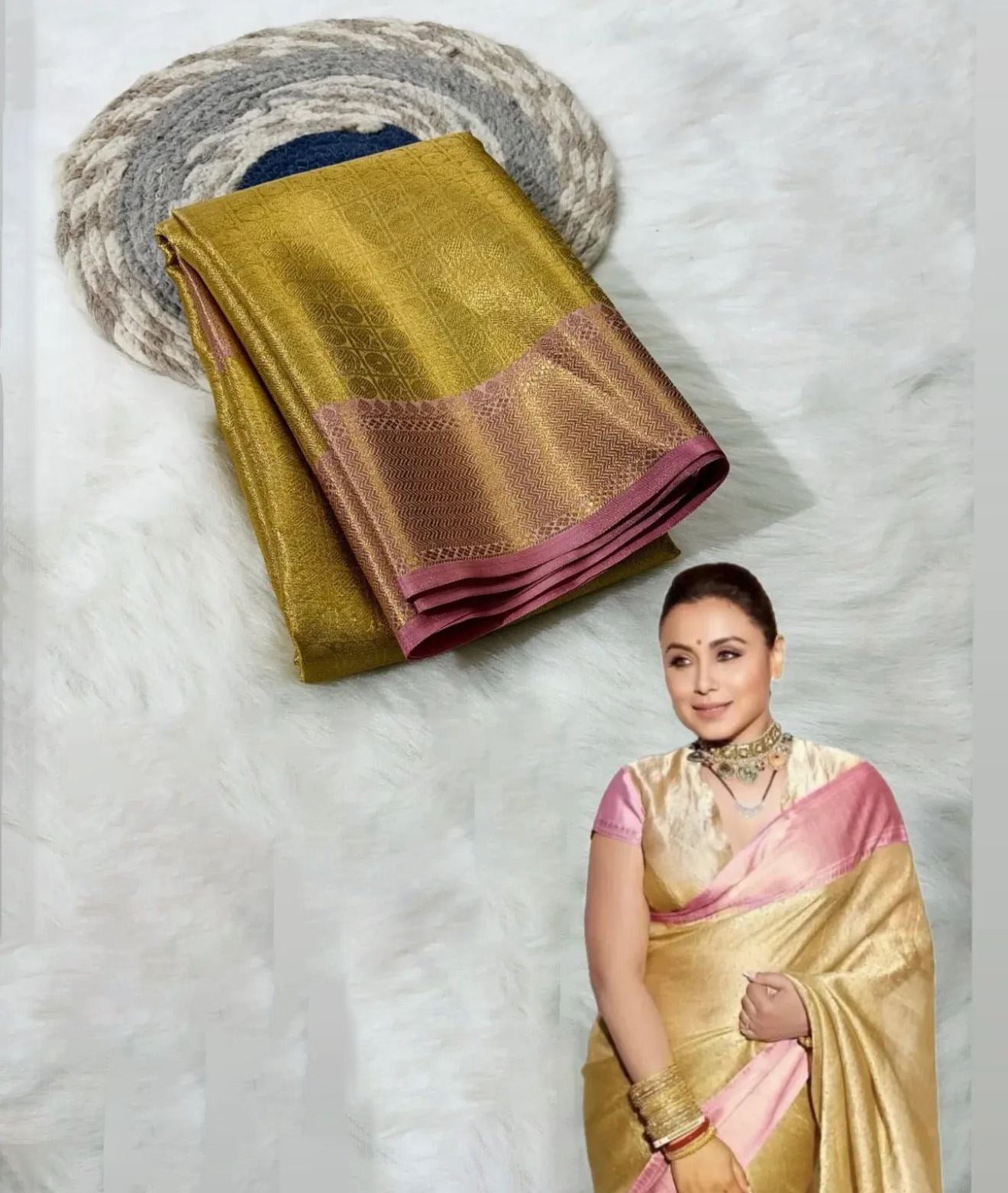 Lissome Golden Soft Tissue Silk Saree With Adoring Blouse Piece