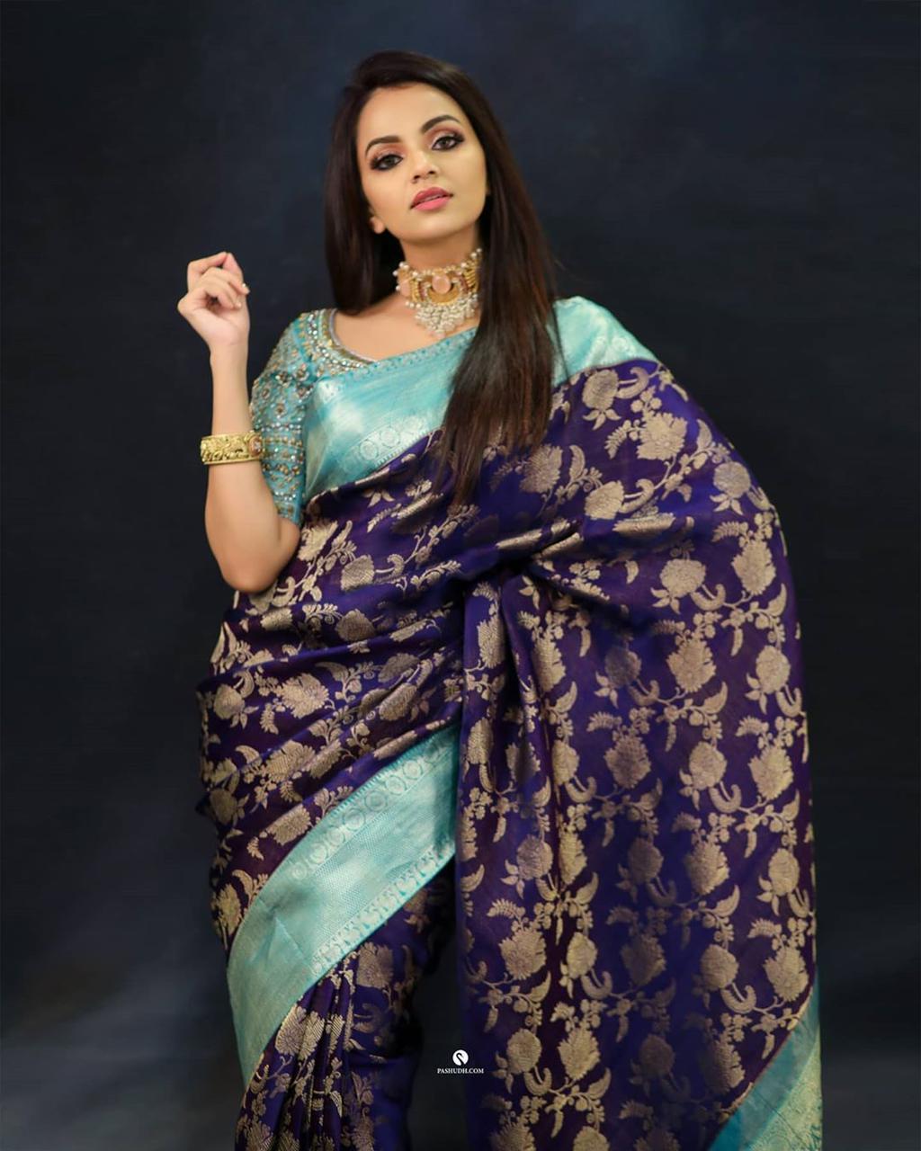 Unique Blue Soft Silk Saree With Prodigal Blouse Piece