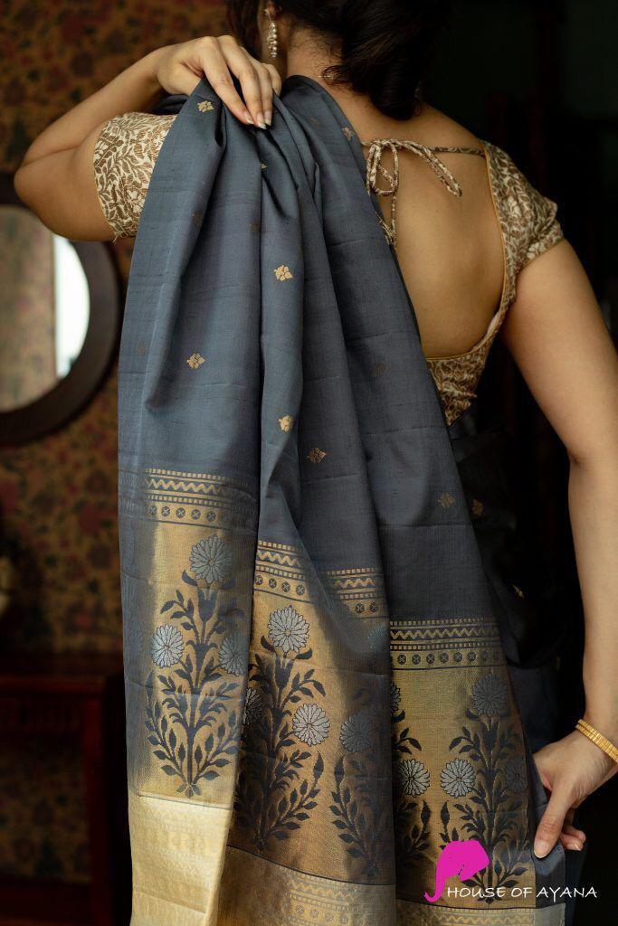 Blissful Grey Soft Silk Saree With Tremendous Blouse Piece