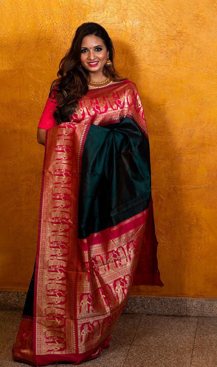 Sensational Green Soft Silk Saree With Profuse Blouse Piece