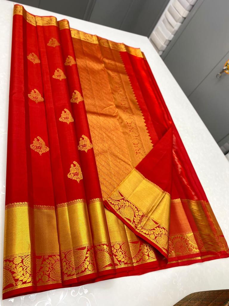 Wonderful Red Soft Banarasi Silk Saree With Assemblage Blouse Piece