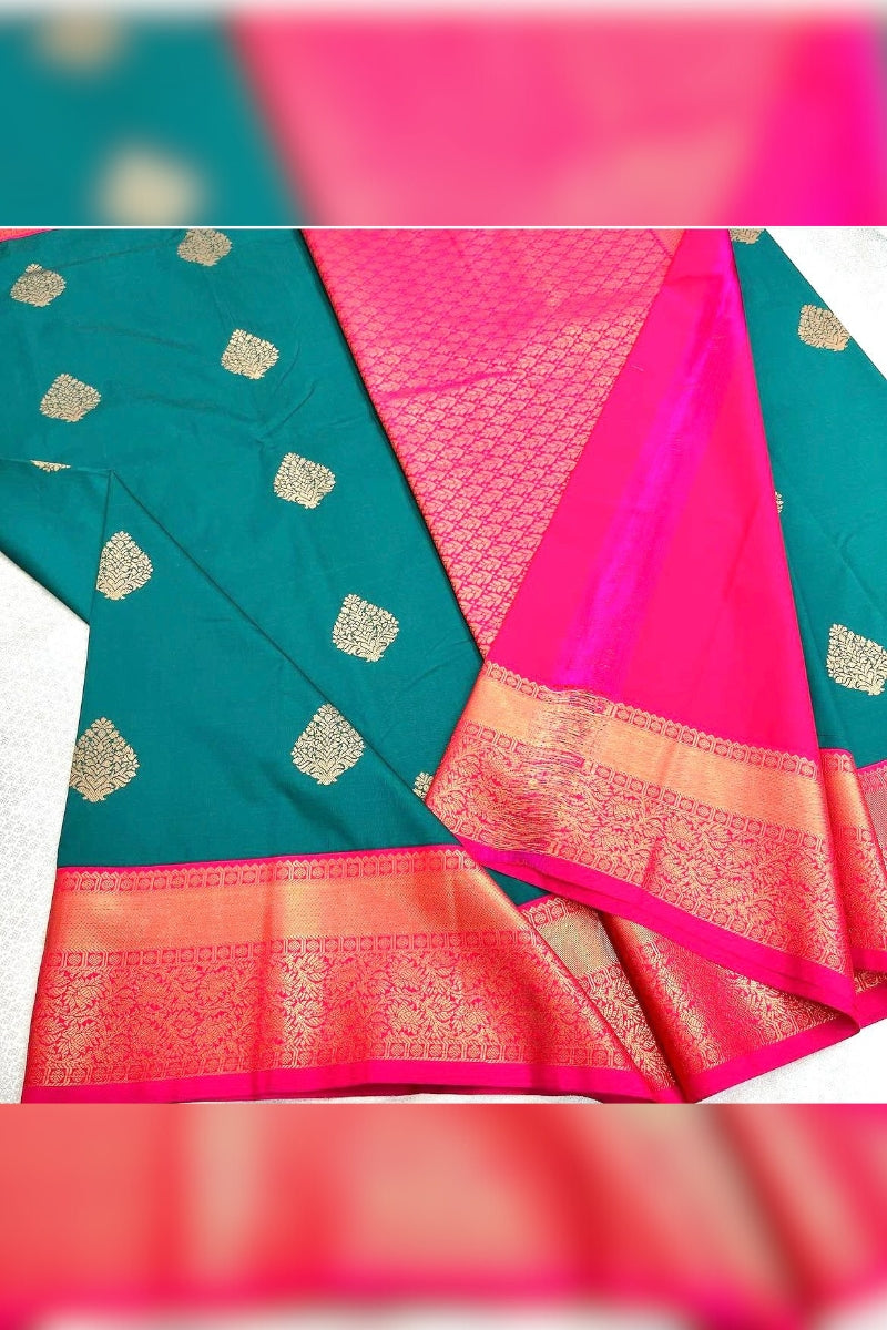 Lovely Rama Soft Banarasi Silk Saree With Smart Blouse Piece