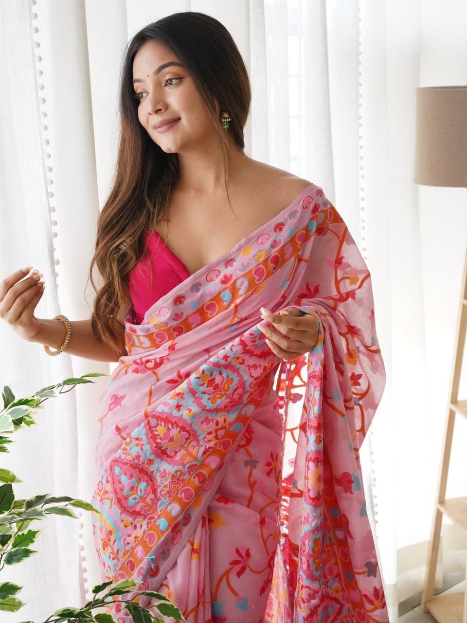 Effervescent Pink Pashmina saree With Prodigal Blouse Piece