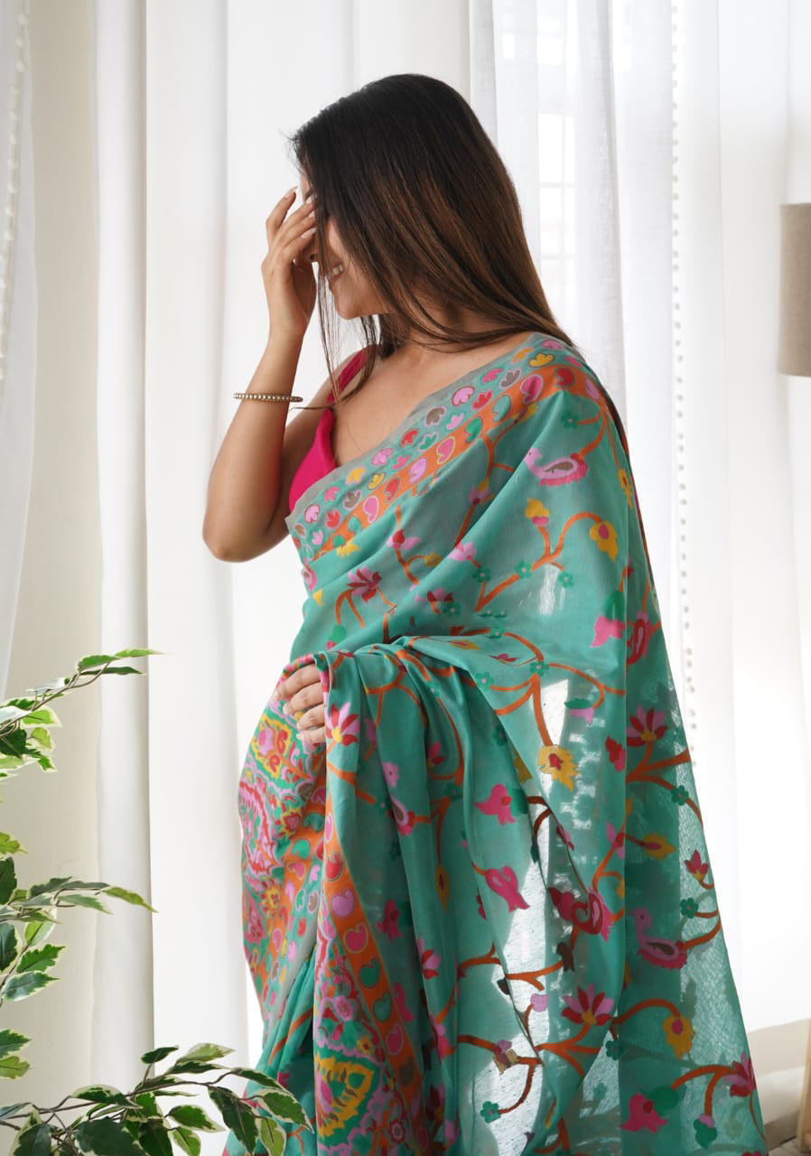 Desultory Rama Pashmina saree With Improbable Blouse Piece