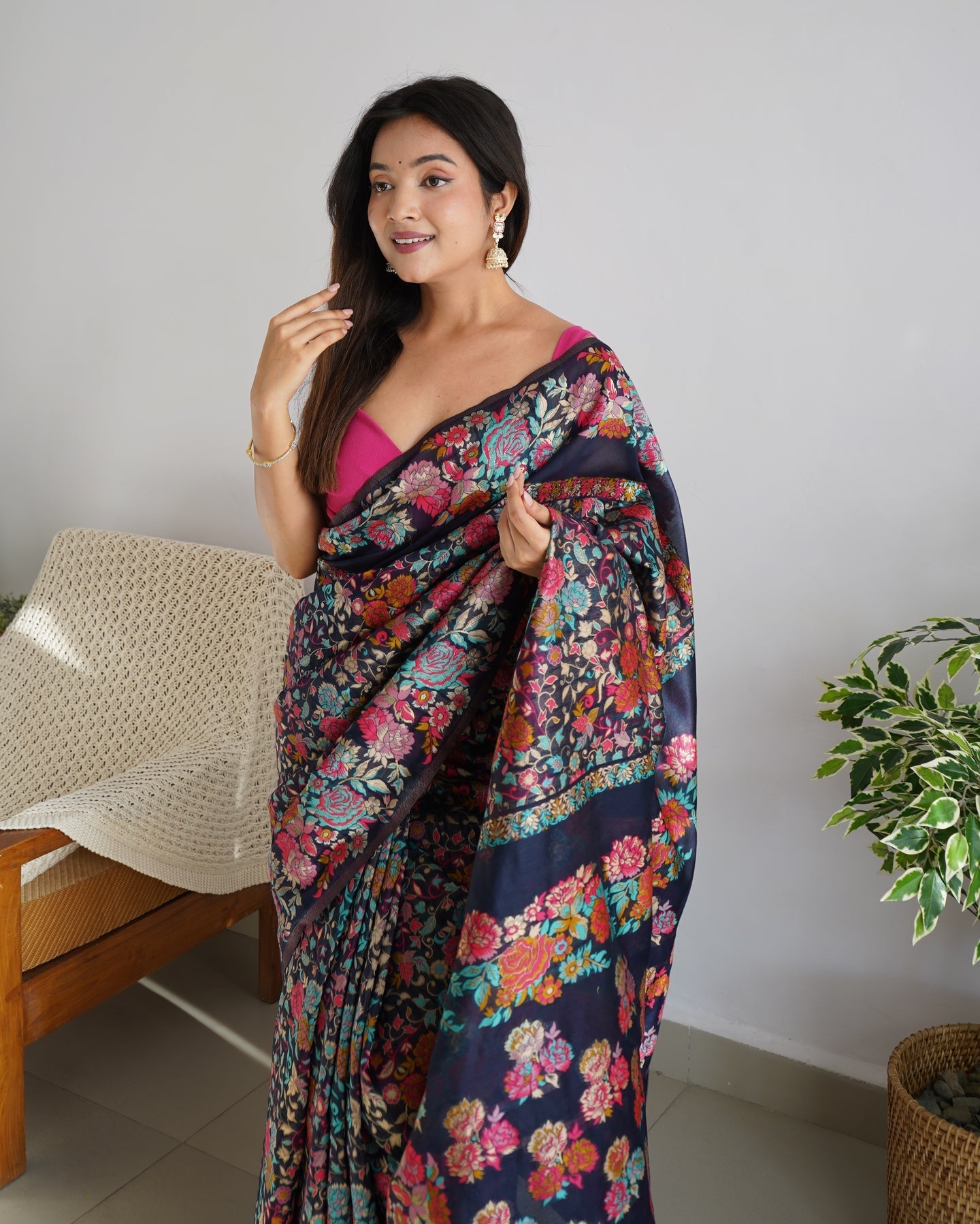 Enticing Black Pashmina saree With Magnificat Blouse Piece