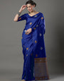 Trendy Blue Soft Silk Saree With Symmetrical Blouse Piece