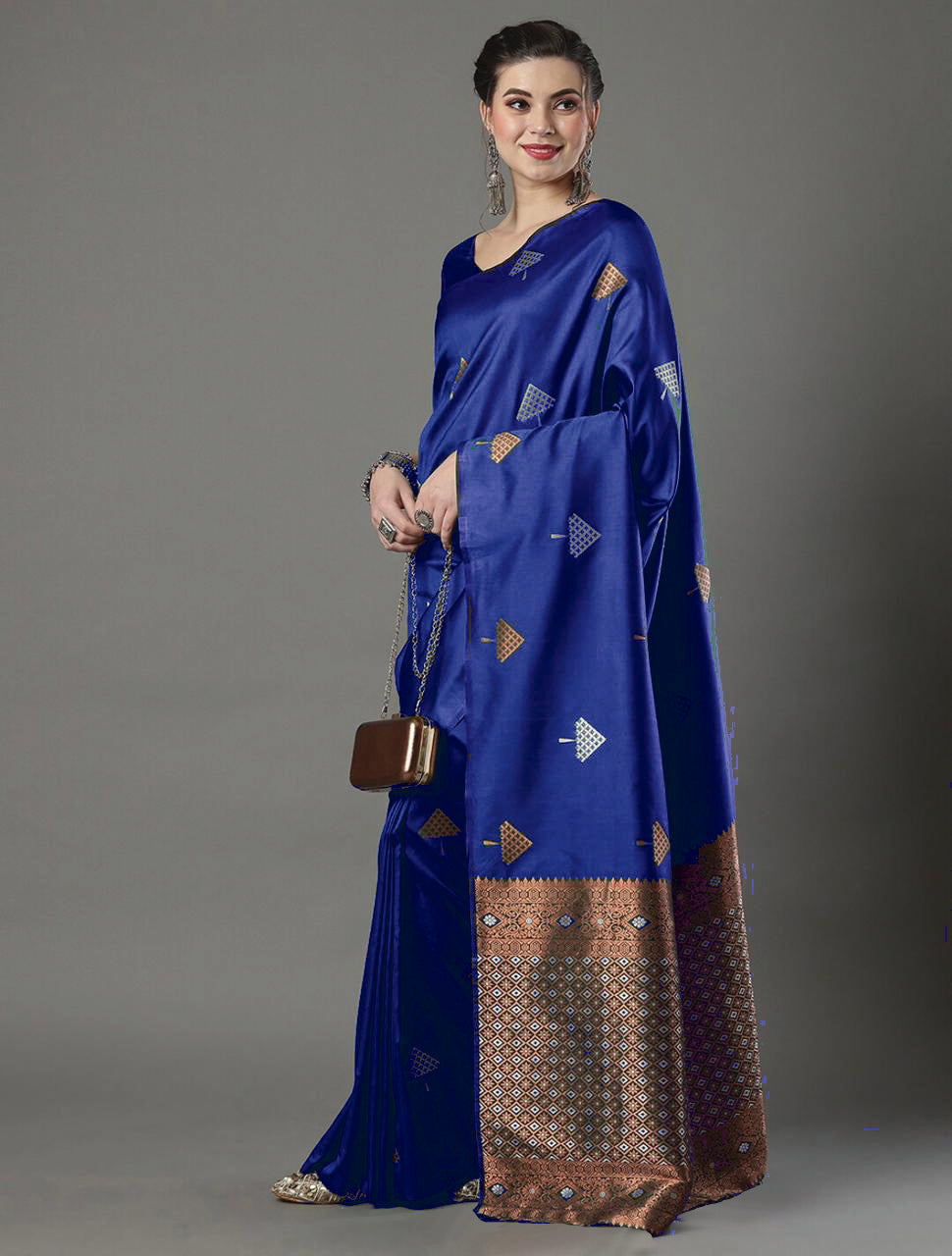 Trendy Blue Soft Silk Saree With Symmetrical Blouse Piece