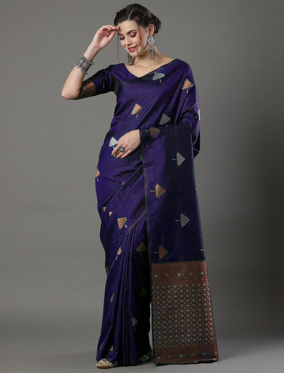 Grandiose Purple Soft Silk Saree With Amiable Blouse Piece