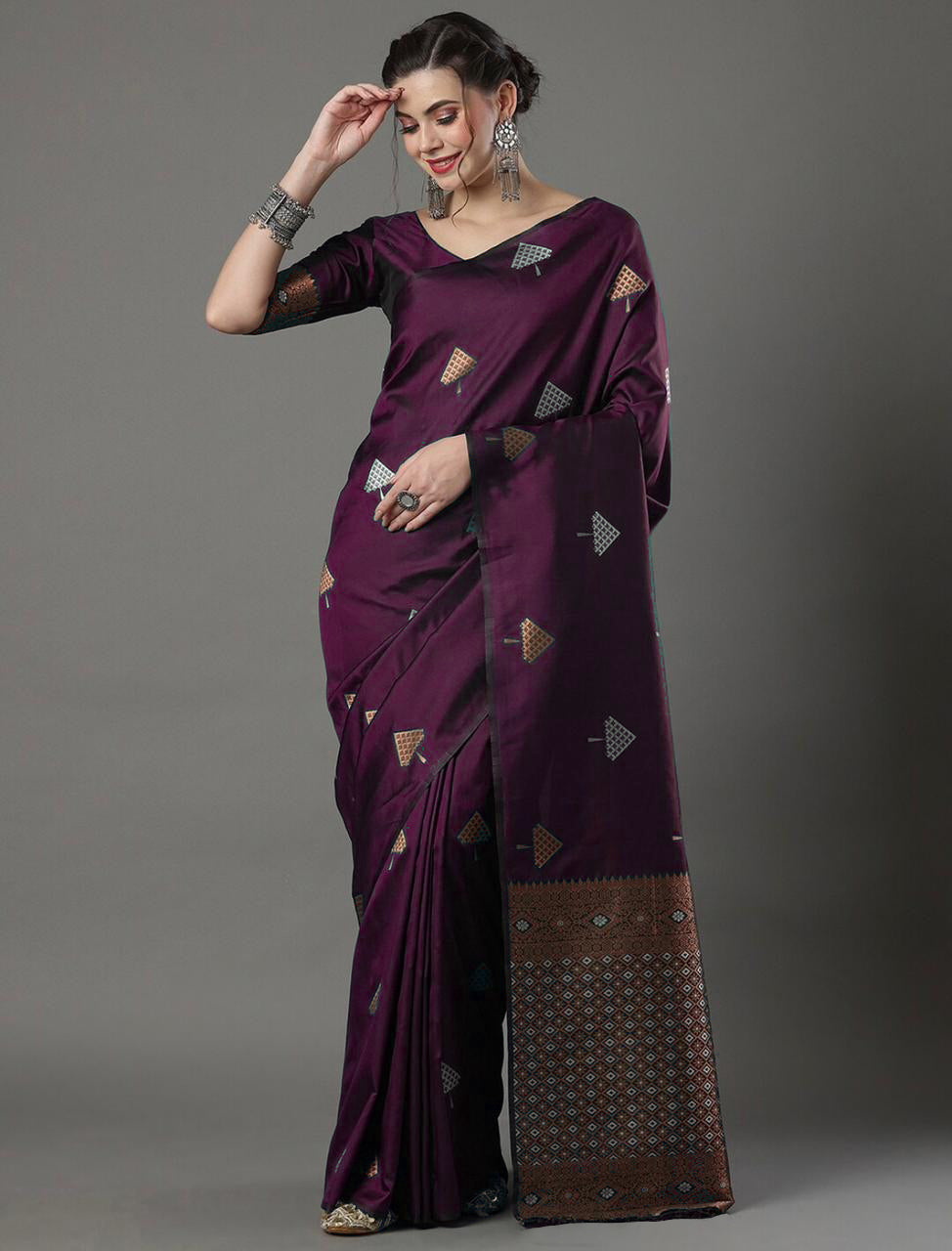 Dulcet Wine Soft Silk Saree With Incredible Blouse Piece