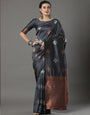 Lustrous Grey Soft Silk Saree With Splendiferous Blouse Piece