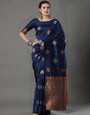 Zephyr Navy Blue Soft Silk Saree With Sempiternal Blouse Piece