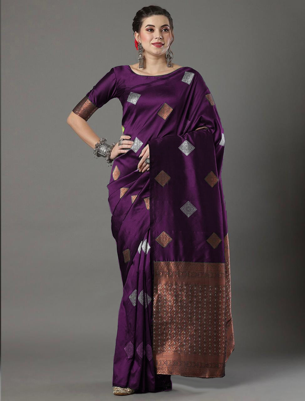 Radiant Wine Soft Silk Saree With Gratifying Blouse Piece